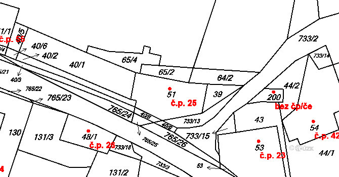 Rviště 25, Orlické Podhůří na parcele st. 51 v KÚ Rviště, Katastrální mapa