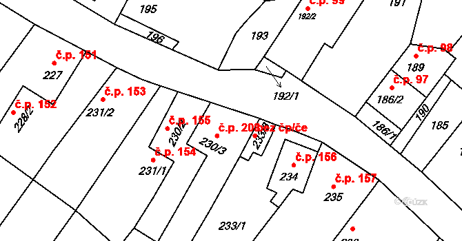 Myslibořice 208 na parcele st. 230/3 v KÚ Myslibořice, Katastrální mapa