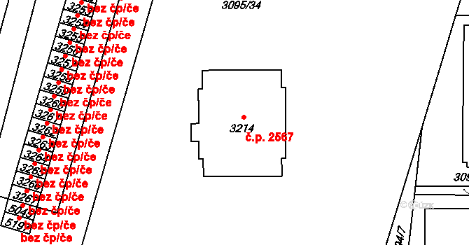 Břeclav 2567 na parcele st. 3214 v KÚ Břeclav, Katastrální mapa