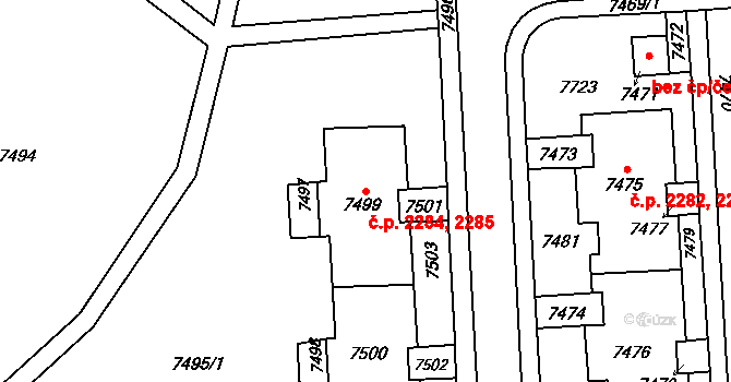Líšeň 2284,2285, Brno na parcele st. 7499 v KÚ Líšeň, Katastrální mapa