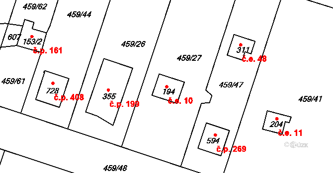 Horoušánky 10, Horoušany na parcele st. 194 v KÚ Horoušany, Katastrální mapa