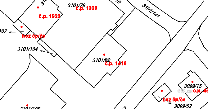 Pelhřimov 1416 na parcele st. 3101/62 v KÚ Pelhřimov, Katastrální mapa