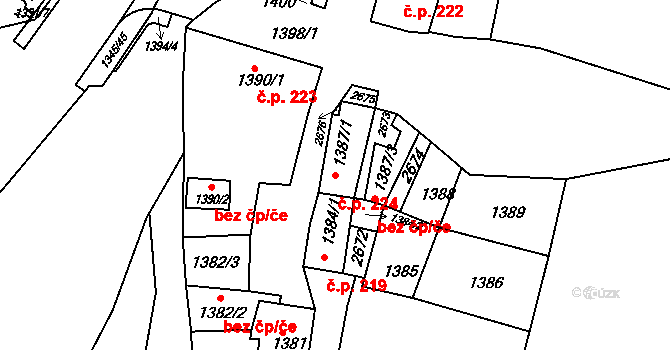 Letovice 224 na parcele st. 1387/1 v KÚ Letovice, Katastrální mapa