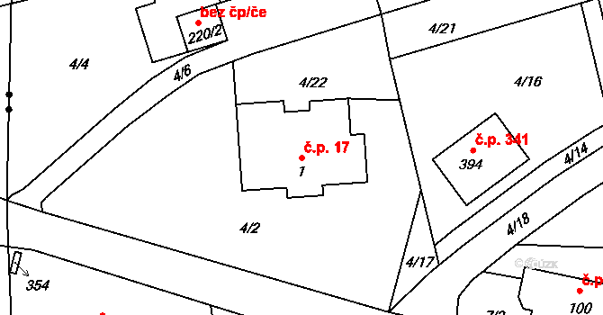 Janské Lázně 17 na parcele st. 1 v KÚ Janské Lázně, Katastrální mapa