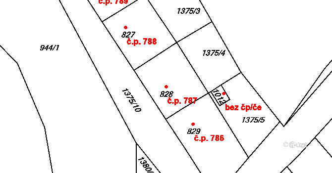 Bublava 787 na parcele st. 828 v KÚ Bublava, Katastrální mapa