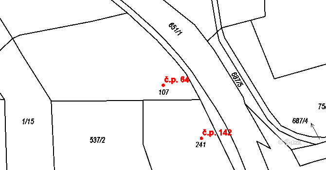 Struhy 64, Čachovice na parcele st. 107 v KÚ Struhy, Katastrální mapa