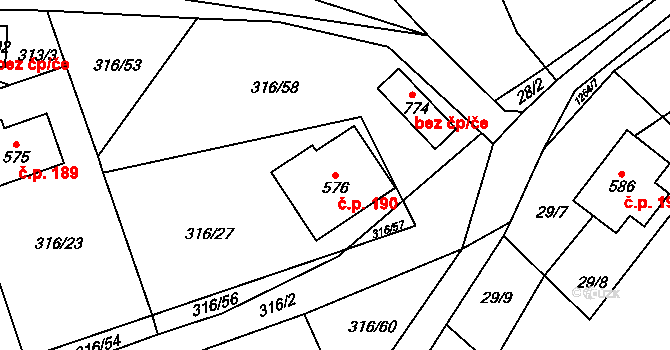 Mašov 190, Turnov na parcele st. 576 v KÚ Mašov u Turnova, Katastrální mapa