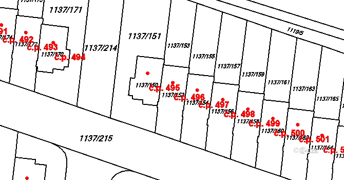 Čimice 496, Praha na parcele st. 1137/152 v KÚ Čimice, Katastrální mapa
