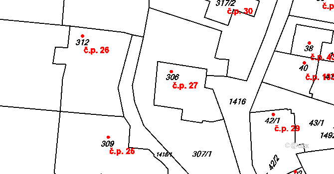 Dolní Chabry 27, Praha na parcele st. 306 v KÚ Dolní Chabry, Katastrální mapa