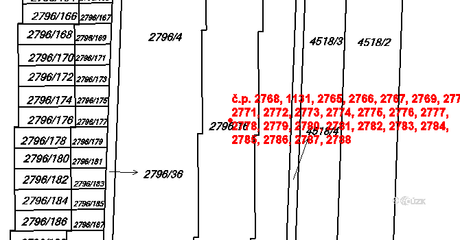 Strašnice 1131,2765,2766,2767,, Praha na parcele st. 2796/16 v KÚ Strašnice, Katastrální mapa