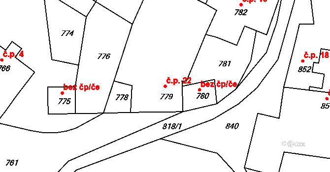 Lisovice 22, Chrást na parcele st. 779 v KÚ Chrást u Tochovic, Katastrální mapa