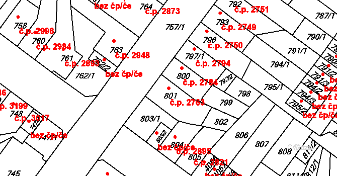 Chomutov 2763 na parcele st. 801 v KÚ Chomutov II, Katastrální mapa