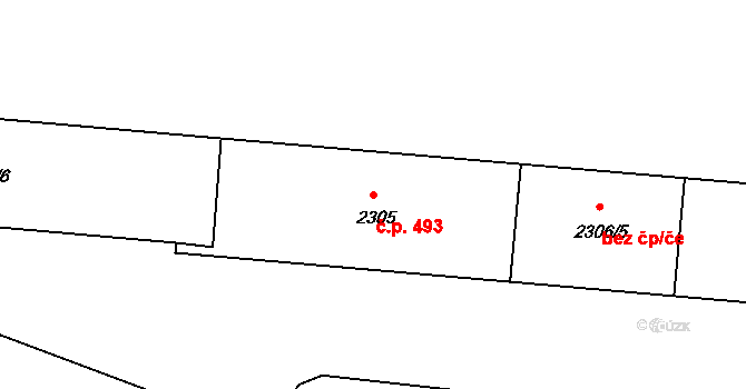 Rumburk 1 493, Rumburk na parcele st. 2305 v KÚ Rumburk, Katastrální mapa