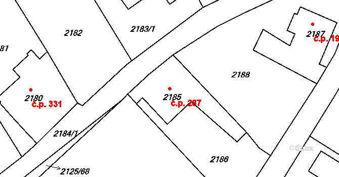 Liberec XIV-Ruprechtice 287, Liberec na parcele st. 2185 v KÚ Ruprechtice, Katastrální mapa