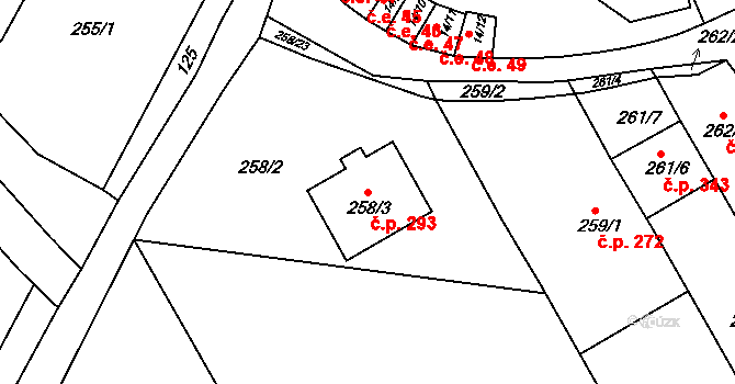 Sivice 293 na parcele st. 258/3 v KÚ Sivice, Katastrální mapa