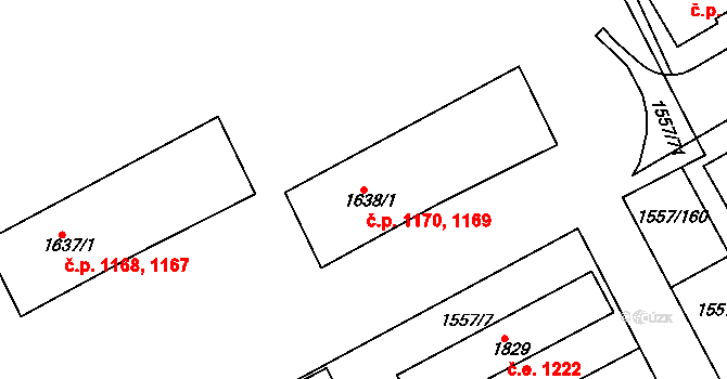Rosice 1169,1170 na parcele st. 1638/1 v KÚ Rosice u Brna, Katastrální mapa