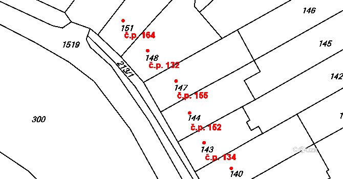 Ostopovice 155 na parcele st. 147 v KÚ Ostopovice, Katastrální mapa