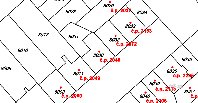 Jižní Předměstí 2048, Plzeň na parcele st. 8030 v KÚ Plzeň, Katastrální mapa