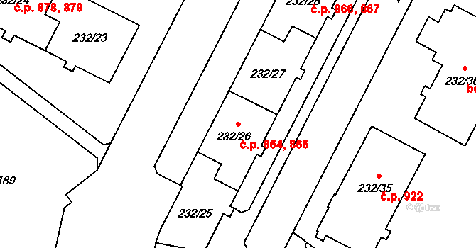 Lobzy 864,865, Plzeň na parcele st. 232/25 v KÚ Lobzy, Katastrální mapa