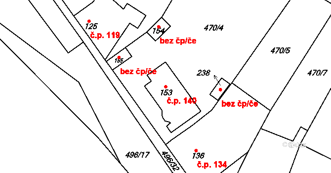 Vrbová Lhota 140 na parcele st. 153 v KÚ Vrbová Lhota, Katastrální mapa