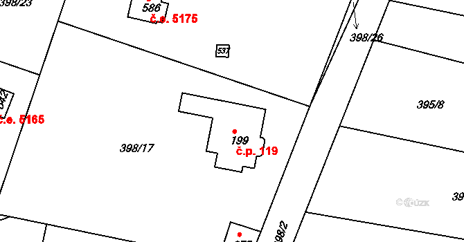 Vyžlovka 119 na parcele st. 199 v KÚ Vyžlovka, Katastrální mapa