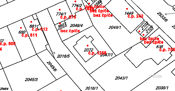Ústí nad Orlicí 1258 na parcele st. 2072 v KÚ Ústí nad Orlicí, Katastrální mapa