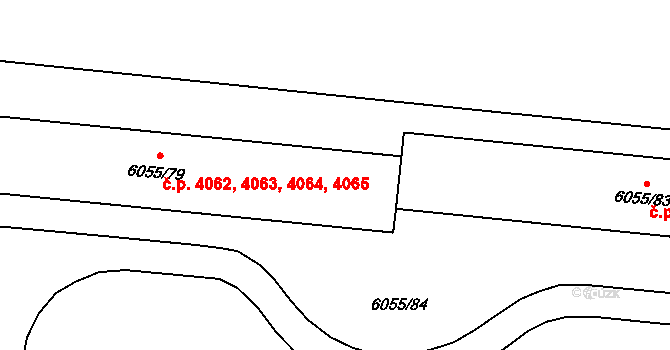Prostějov 4062,4063,4064,4065 na parcele st. 6055/79 v KÚ Prostějov, Katastrální mapa