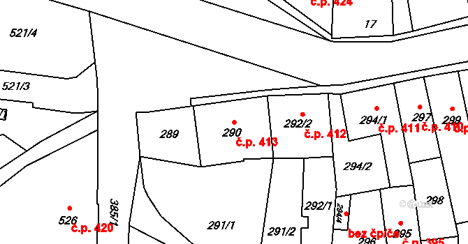 Šluknov 413 na parcele st. 290 v KÚ Šluknov, Katastrální mapa