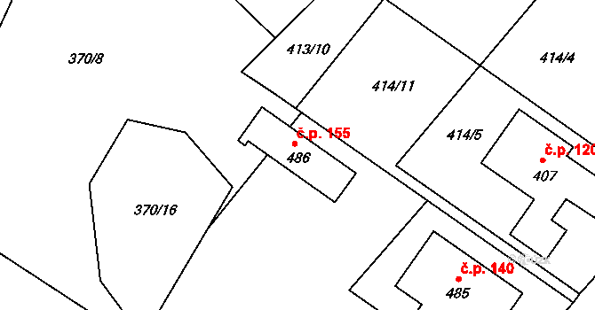 Tyra 155, Třinec na parcele st. 486 v KÚ Tyra, Katastrální mapa