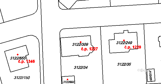 Pohořelice 1227 na parcele st. 3122/309 v KÚ Pohořelice nad Jihlavou, Katastrální mapa