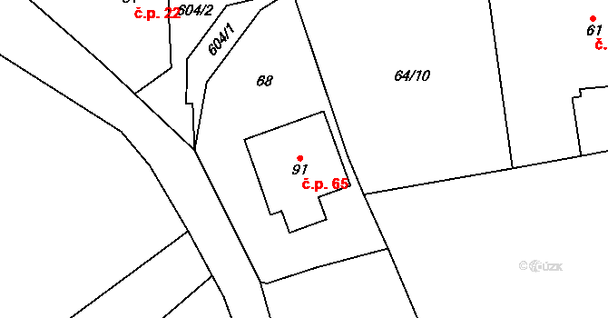 Brocná 65, Skuhrov nad Bělou na parcele st. 91 v KÚ Brocná, Katastrální mapa