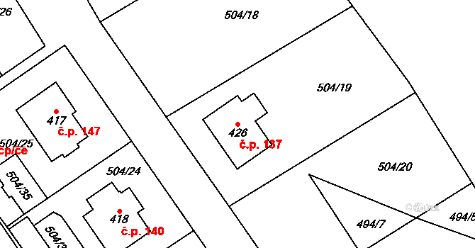 Stradonice 137, Nižbor na parcele st. 426 v KÚ Stradonice u Nižboru, Katastrální mapa