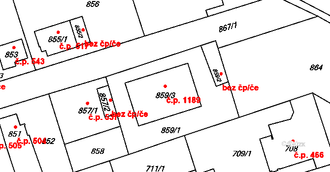 Svinov 1189, Ostrava na parcele st. 859/3 v KÚ Svinov, Katastrální mapa