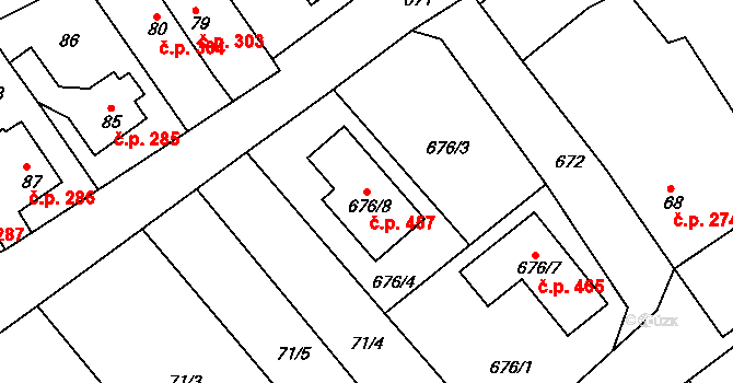 Svatava 457 na parcele st. 676/8 v KÚ Svatava, Katastrální mapa