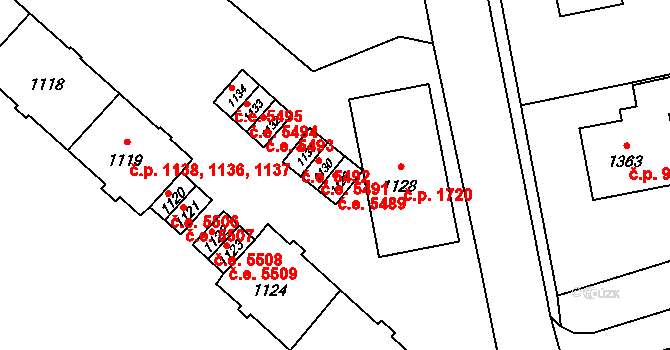 Kadaň 5489 na parcele st. 1129 v KÚ Kadaň, Katastrální mapa