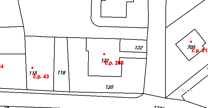 Neveklov 208 na parcele st. 121 v KÚ Neveklov, Katastrální mapa