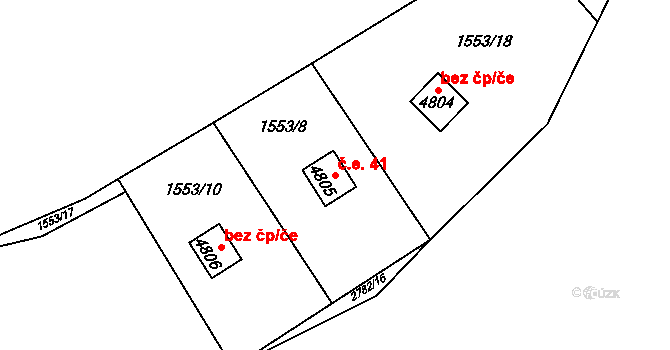 Cihelna 41, Pardubice na parcele st. 4805 v KÚ Pardubice, Katastrální mapa