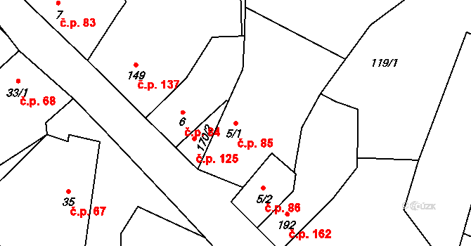Sedlec 85, Sedlec-Prčice na parcele st. 5/1 v KÚ Sedlec u Votic, Katastrální mapa
