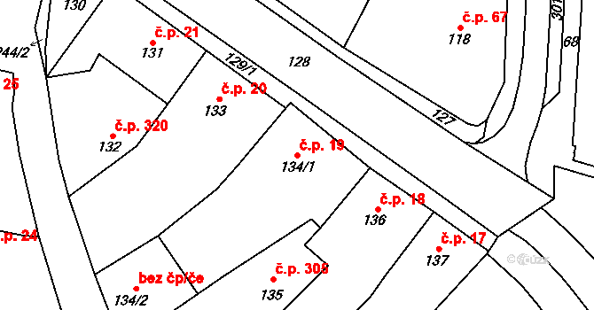 Velká Bíteš 19 na parcele st. 134/1 v KÚ Velká Bíteš, Katastrální mapa