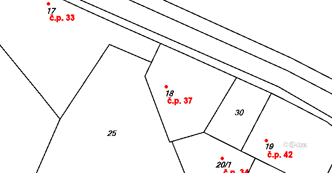 Cerhonice 37 na parcele st. 18 v KÚ Cerhonice, Katastrální mapa