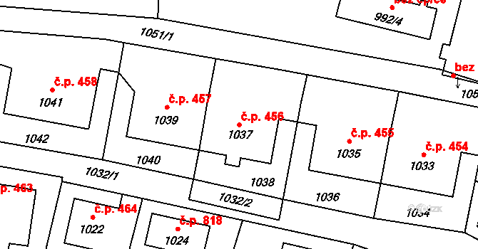 Vítkov 456 na parcele st. 1037 v KÚ Vítkov, Katastrální mapa