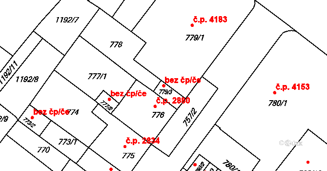 Chomutov 43001475 na parcele st. 779/3 v KÚ Chomutov II, Katastrální mapa