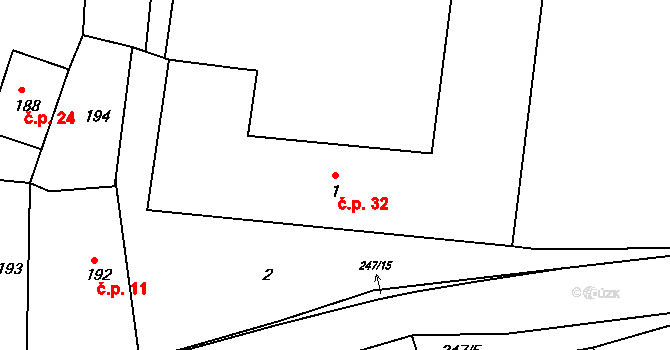 Jezdkovice 32 na parcele st. 1 v KÚ Jezdkovice, Katastrální mapa
