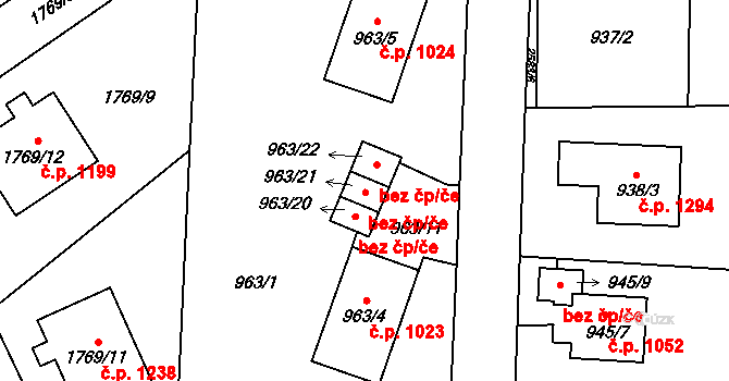 Praha 46826475 na parcele st. 963/21 v KÚ Radotín, Katastrální mapa