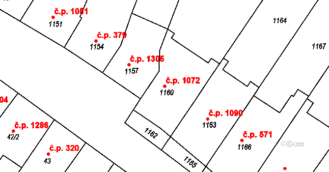 Hluk 1072 na parcele st. 1160 v KÚ Hluk, Katastrální mapa