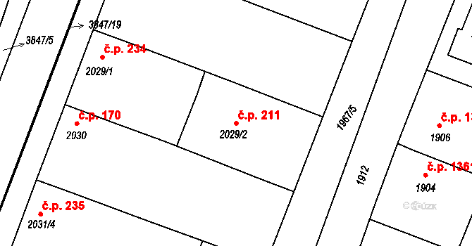 Kunovice 211 na parcele st. 2029/2 v KÚ Kunovice u Uherského Hradiště, Katastrální mapa