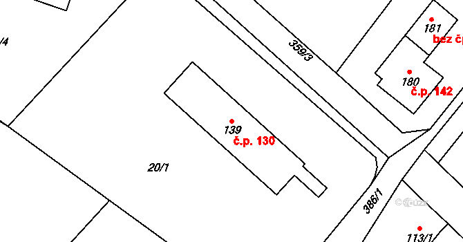 Řestoky 130 na parcele st. 139 v KÚ Řestoky, Katastrální mapa