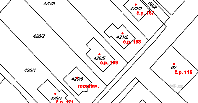 Čučice 169 na parcele st. 420/5 v KÚ Čučice, Katastrální mapa