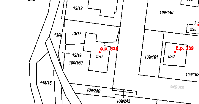 Mirovice 338 na parcele st. 520 v KÚ Mirovice, Katastrální mapa