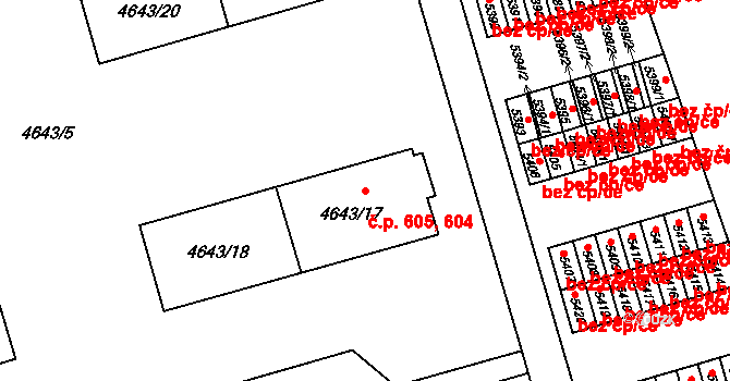 Litomyšlské Předměstí 604,605, Vysoké Mýto na parcele st. 4643/17 v KÚ Vysoké Mýto, Katastrální mapa